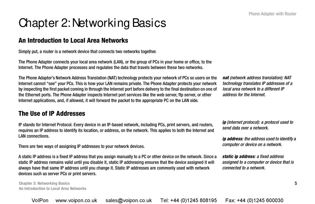 Cisco Systems SPA2102 manual Networking Basics, An Introduction to Local Area Networks, Use of IP Addresses 