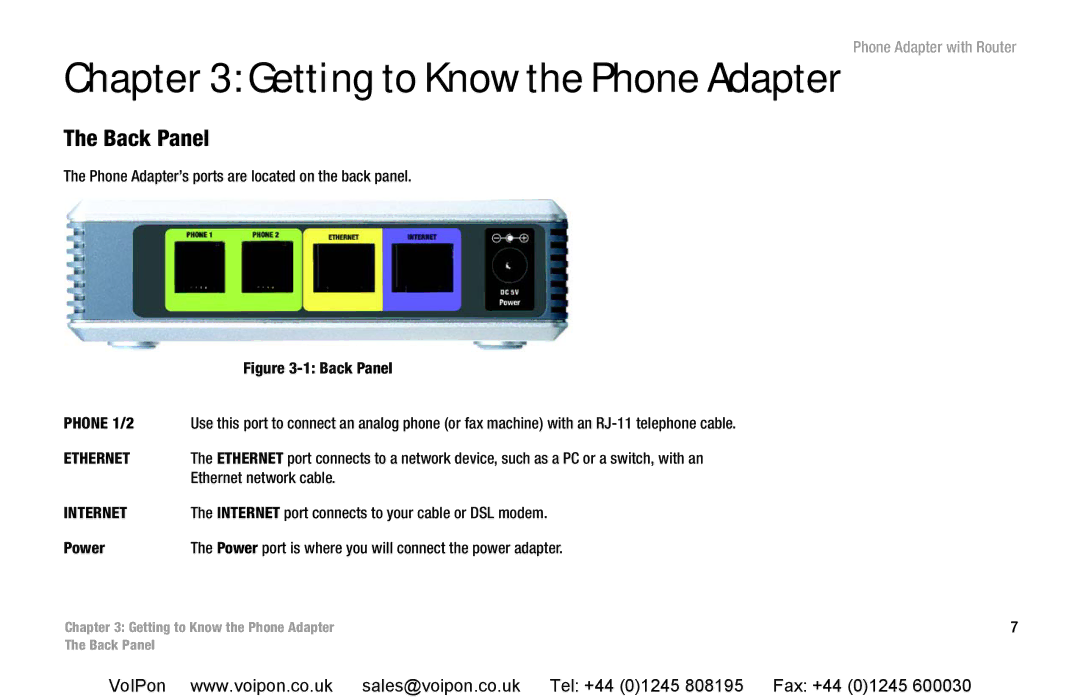 Cisco Systems SPA2102 manual Getting to Know the Phone Adapter Phone Adapter with Router, Back Panel 