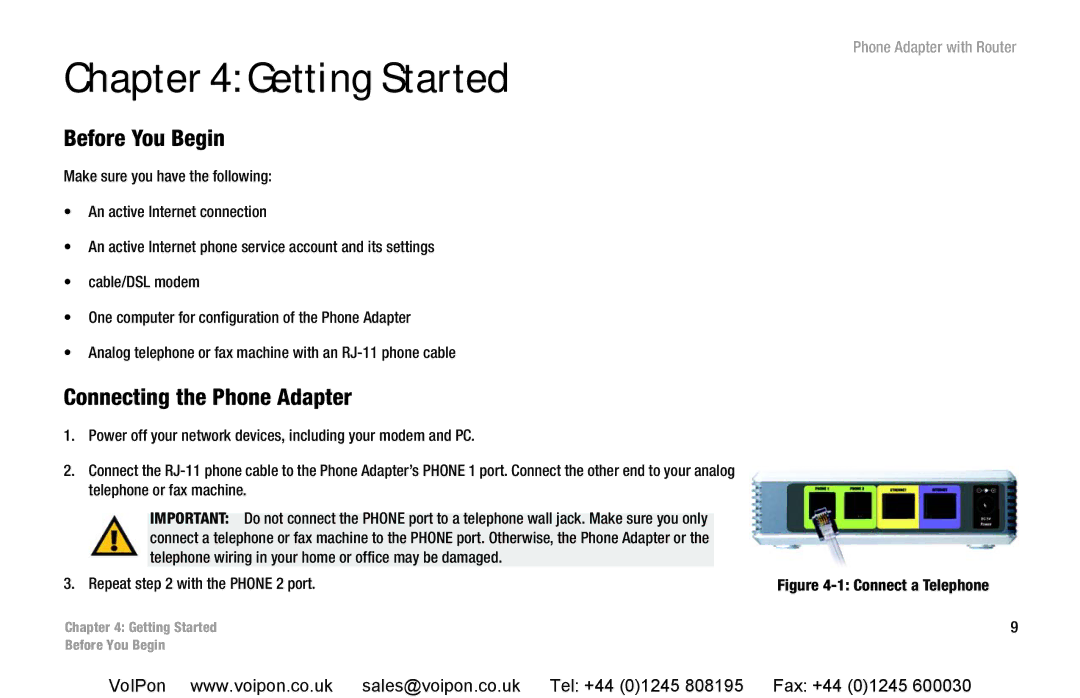 Cisco Systems SPA2102 manual Getting Started, Before You Begin, Connecting the Phone Adapter 