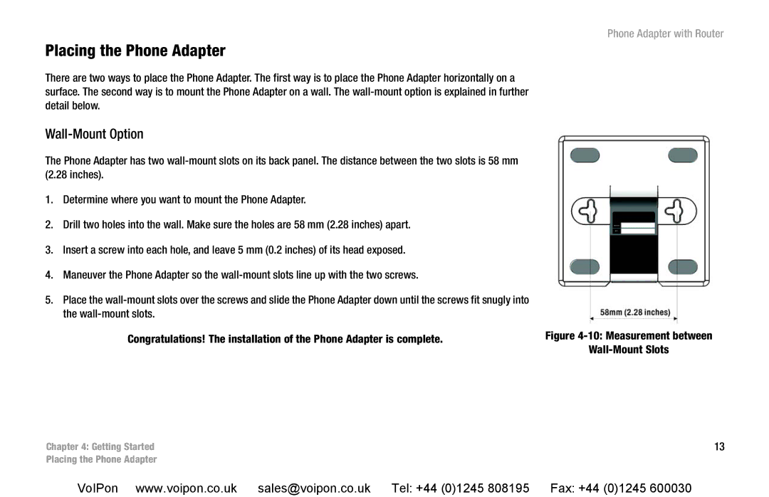 Cisco Systems SPA2102 manual Placing the Phone Adapter, Wall-Mount Option 