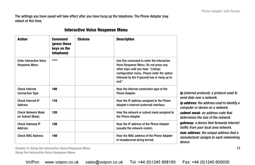 Cisco Systems SPA2102 manual Interactive Voice Response Menu 