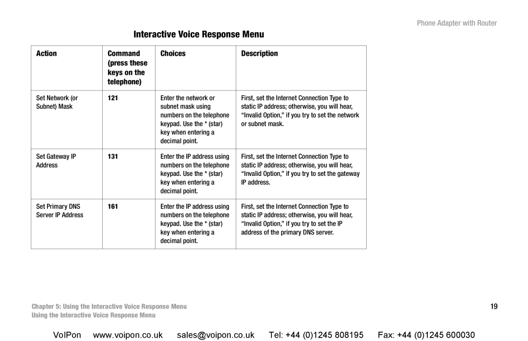 Cisco Systems SPA2102 manual Set Network or 121 Enter the network or 