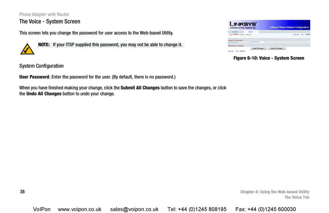 Cisco Systems SPA2102 manual Voice System Screen, System Configuration 