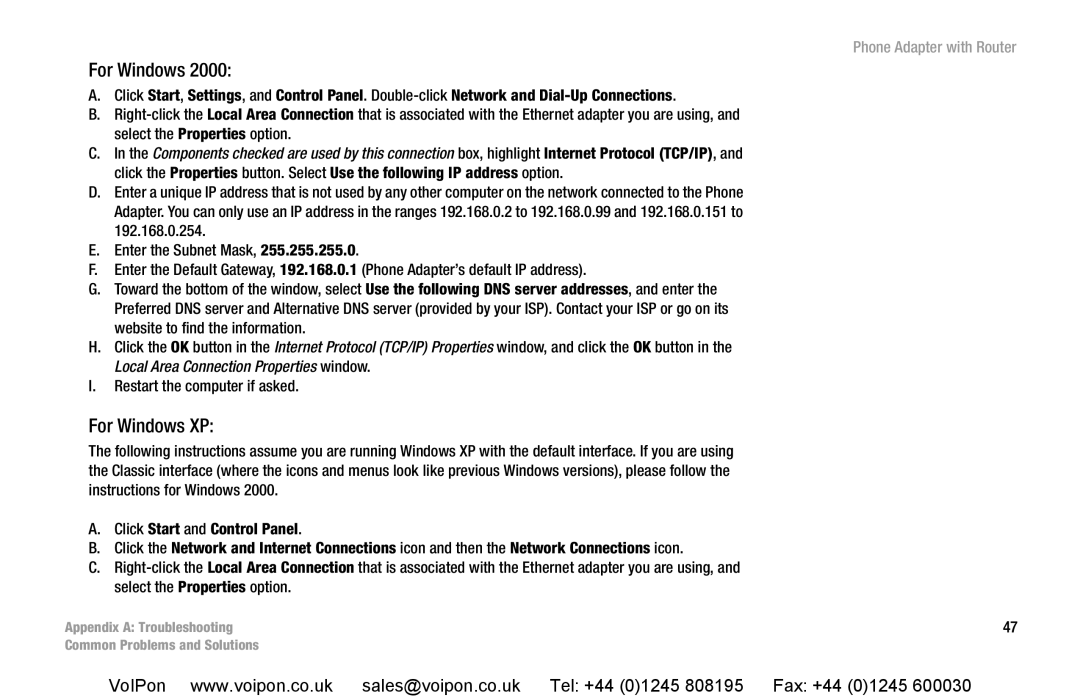 Cisco Systems SPA2102 manual For Windows XP 