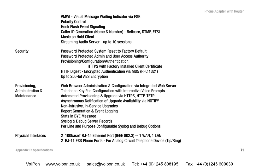 Cisco Systems SPA2102 manual Vmwi Visual Message Waiting Indicator via FSK, Polarity Control, Hook Flash Event Signaling 