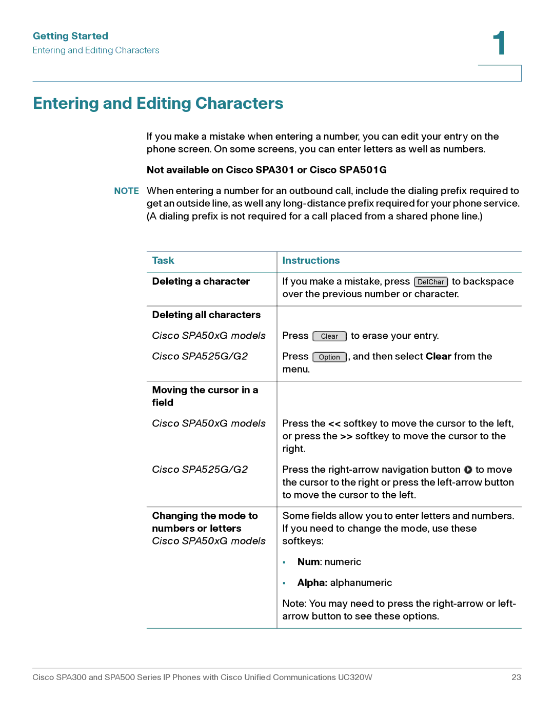 Cisco Systems SPA303, SPA301 manual Entering and Editing Characters 