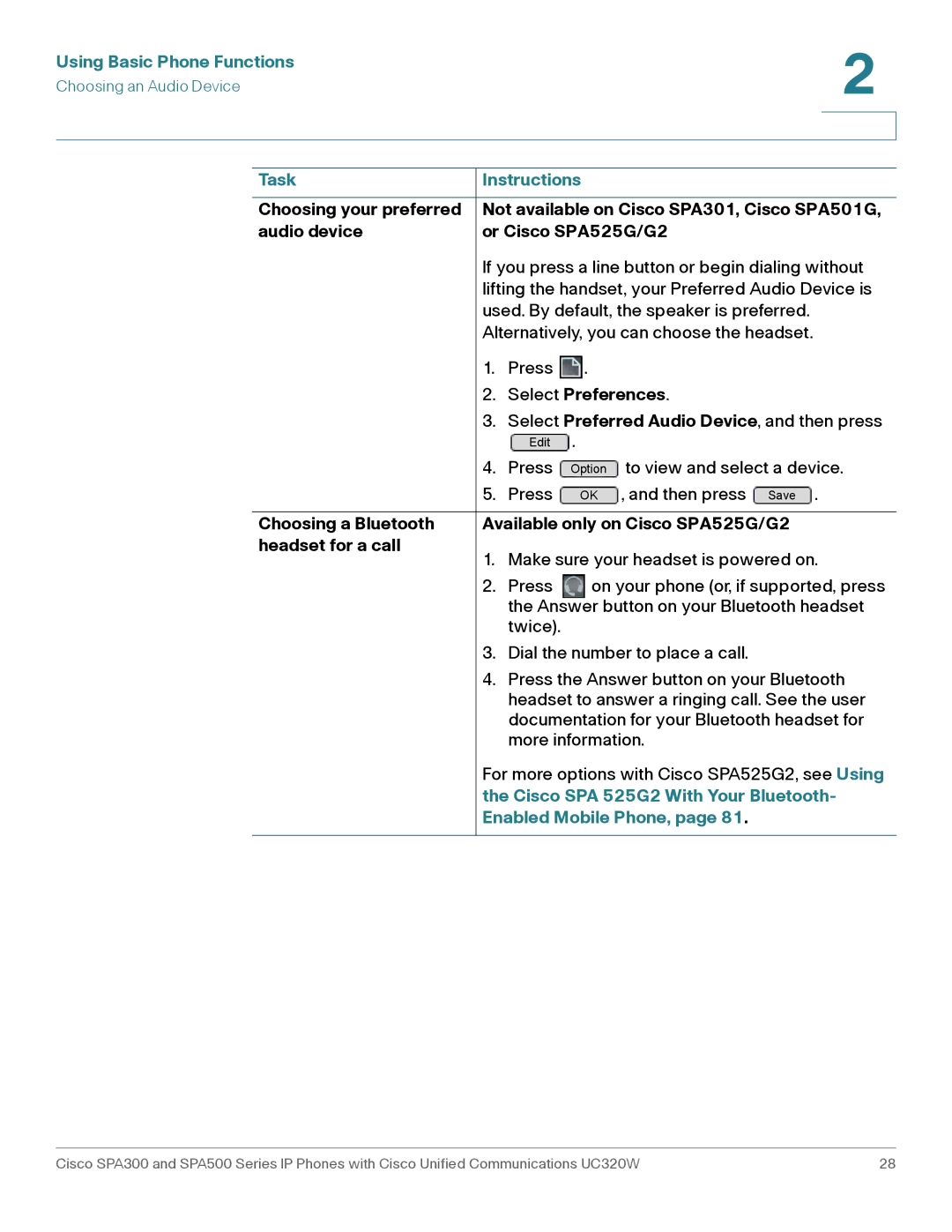 Cisco Systems SPA301, SPA303 manual Select Preferences, Cisco SPA 525G2 With Your Bluetooth, Enabled Mobile Phone 