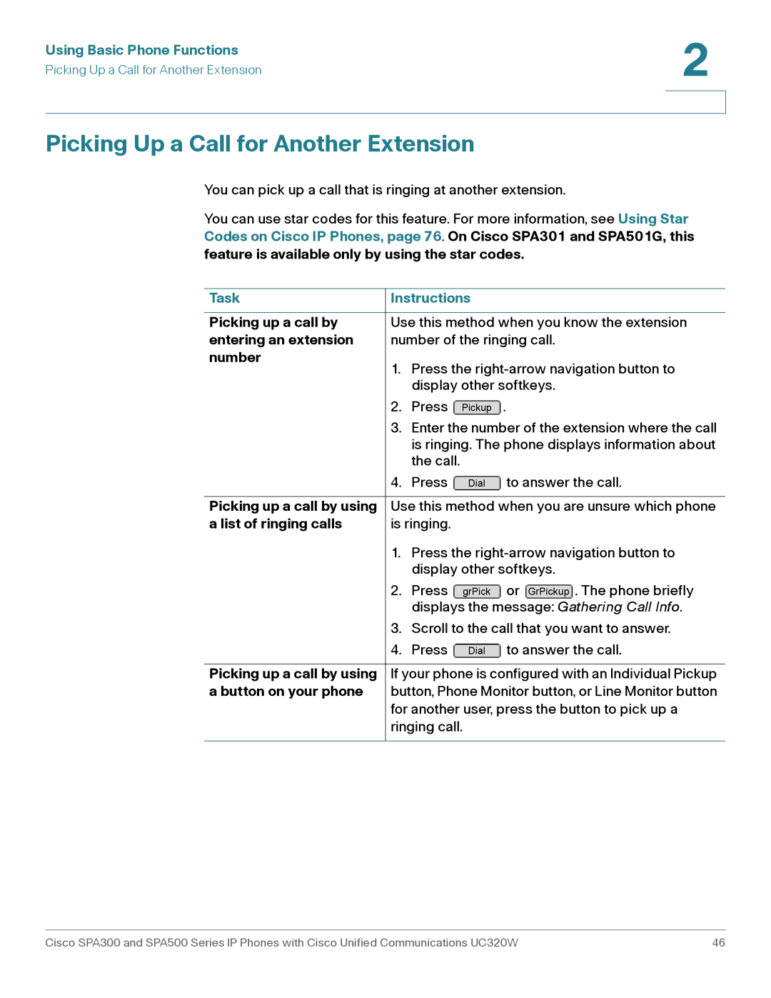 Cisco Systems SPA301, SPA303 manual Picking Up a Call for Another Extension 