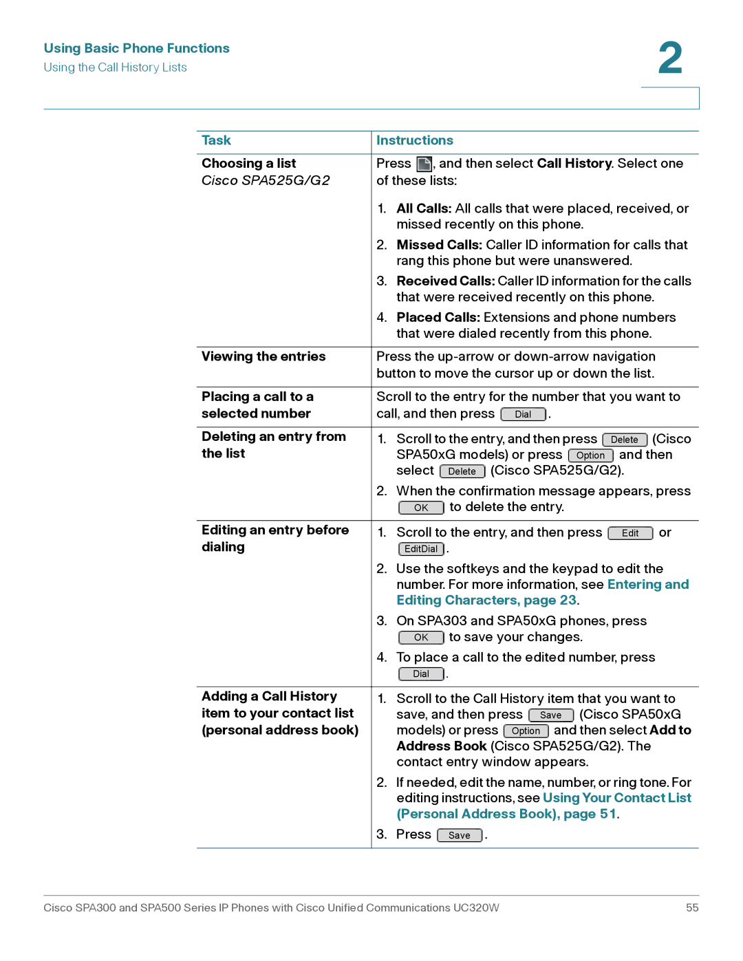 Cisco Systems SPA303, SPA301 manual Editing Characters, Personal Address Book 