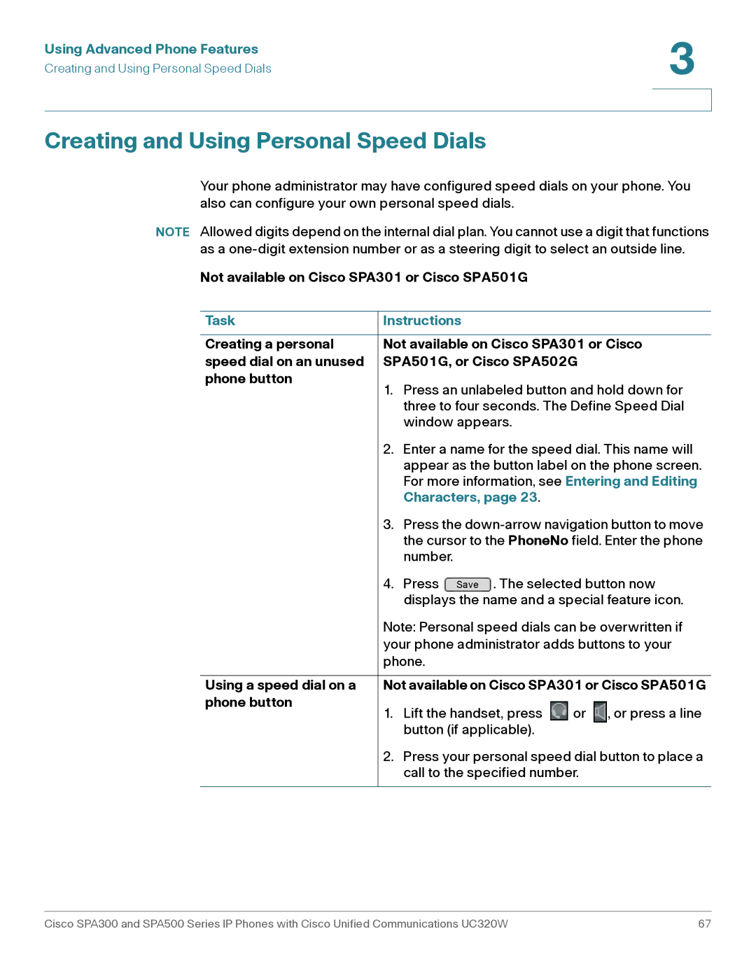 Cisco Systems SPA303, SPA301 manual Creating and Using Personal Speed Dials, Task Instructions 