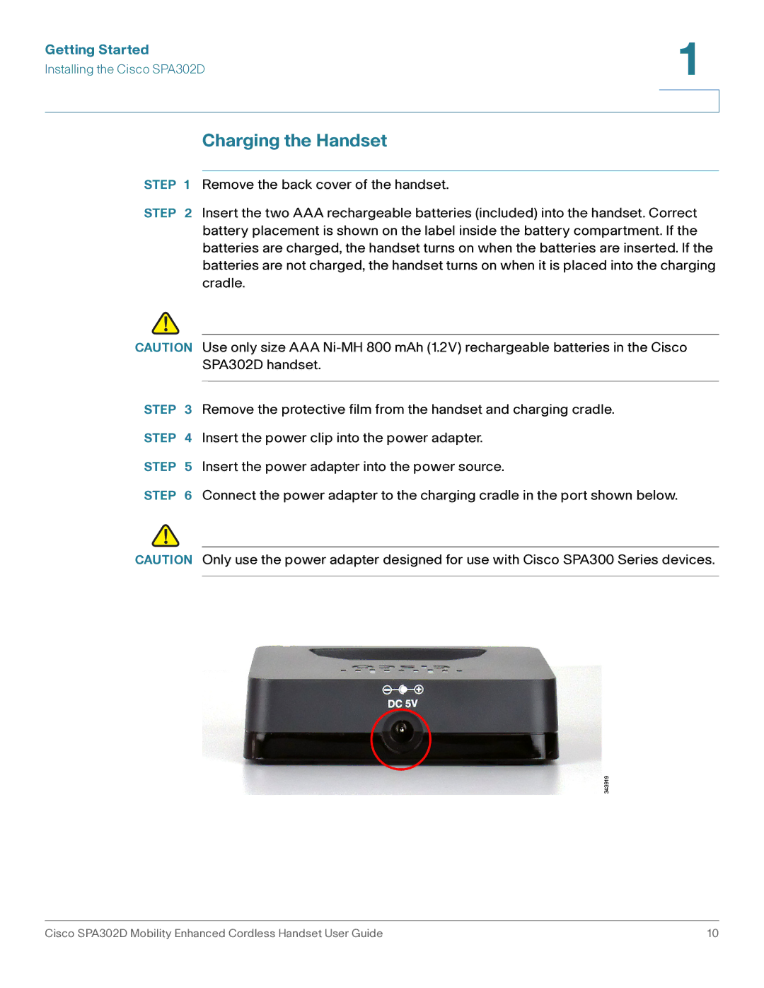 Cisco Systems SPA302D manual Charging the Handset 