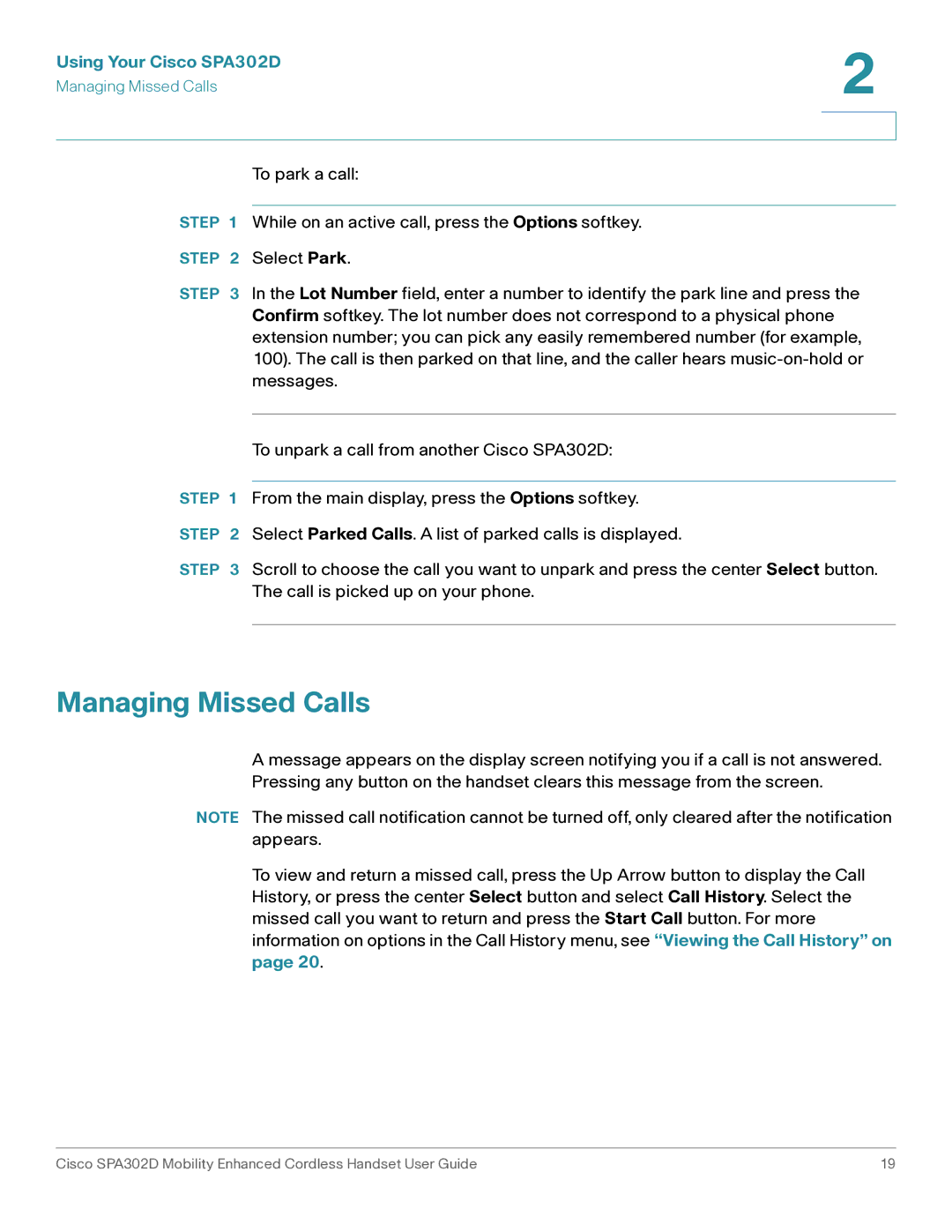 Cisco Systems SPA302D manual Managing Missed Calls 