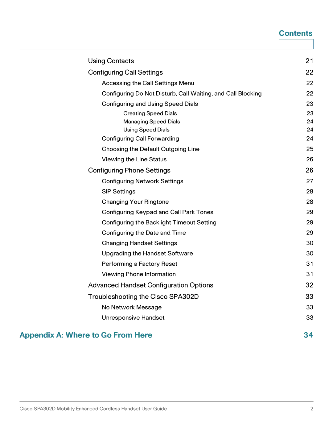 Cisco Systems SPA302D manual Contents, Appendix a Where to Go From Here 