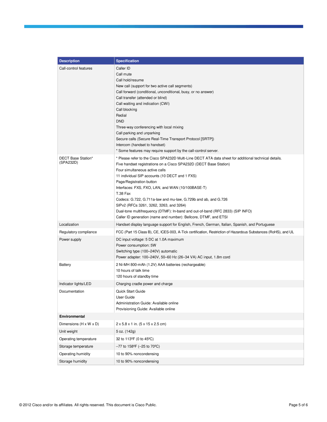 Cisco Systems SPA302DKITG1 manual Environmental 