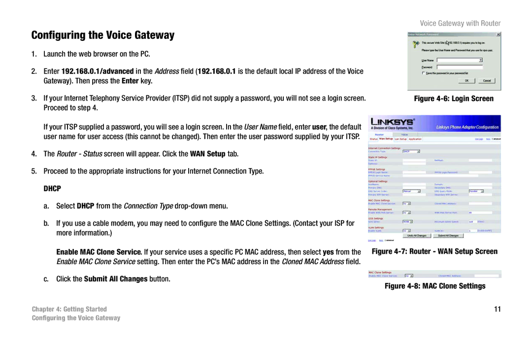 Cisco Systems SPA3102 manual Configuring the Voice Gateway, Dhcp 