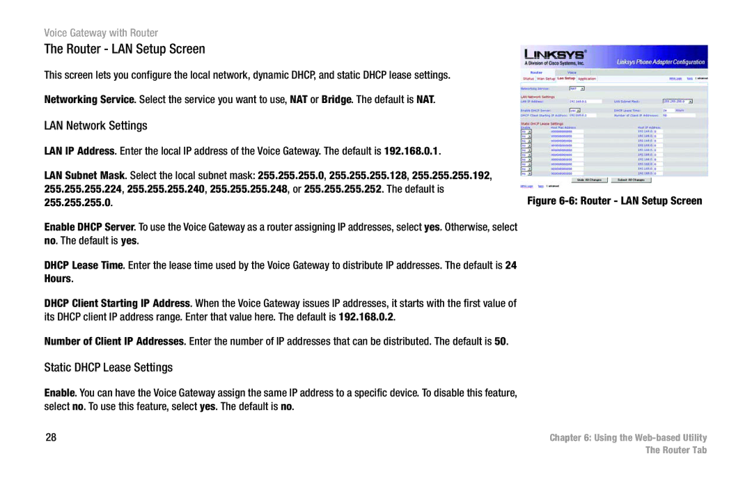 Cisco Systems SPA3102 manual LAN Network Settings, Static Dhcp Lease Settings 