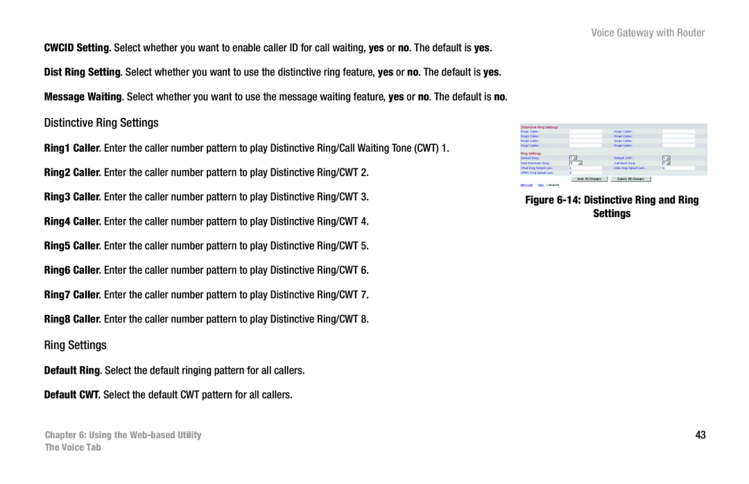 Cisco Systems SPA3102 manual Distinctive Ring Settings 