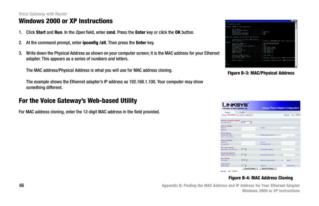 Cisco Systems SPA3102 manual Windows 2000 or XP Instructions, For the Voice Gateway’s Web-based Utility 