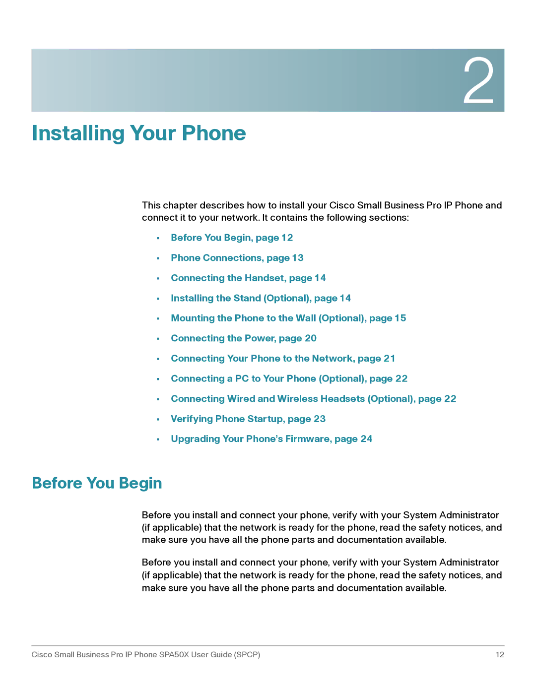 Cisco Systems SPA50X manual Installing Your Phone, Before You Begin 