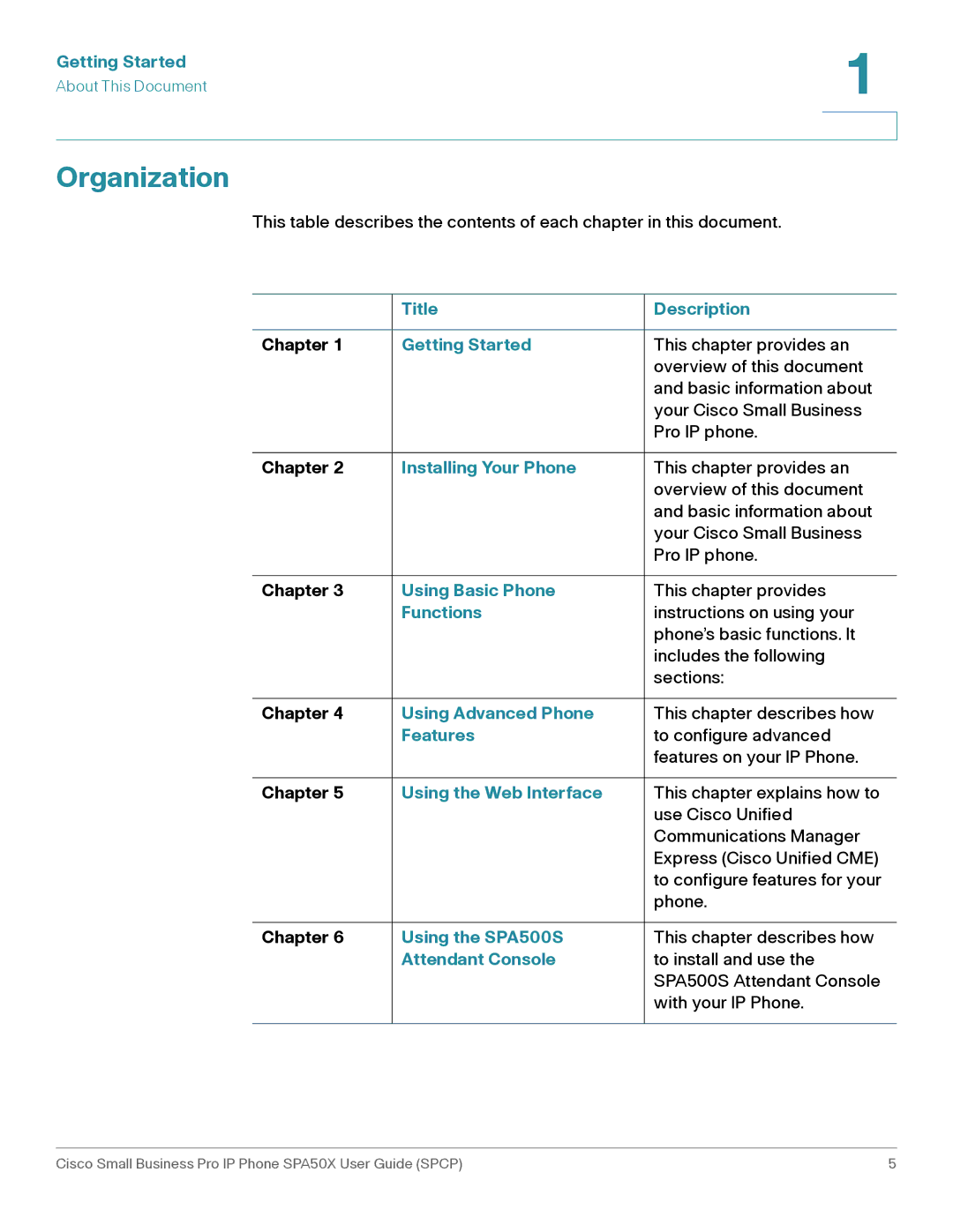 Cisco Systems SPA50X manual Organization 