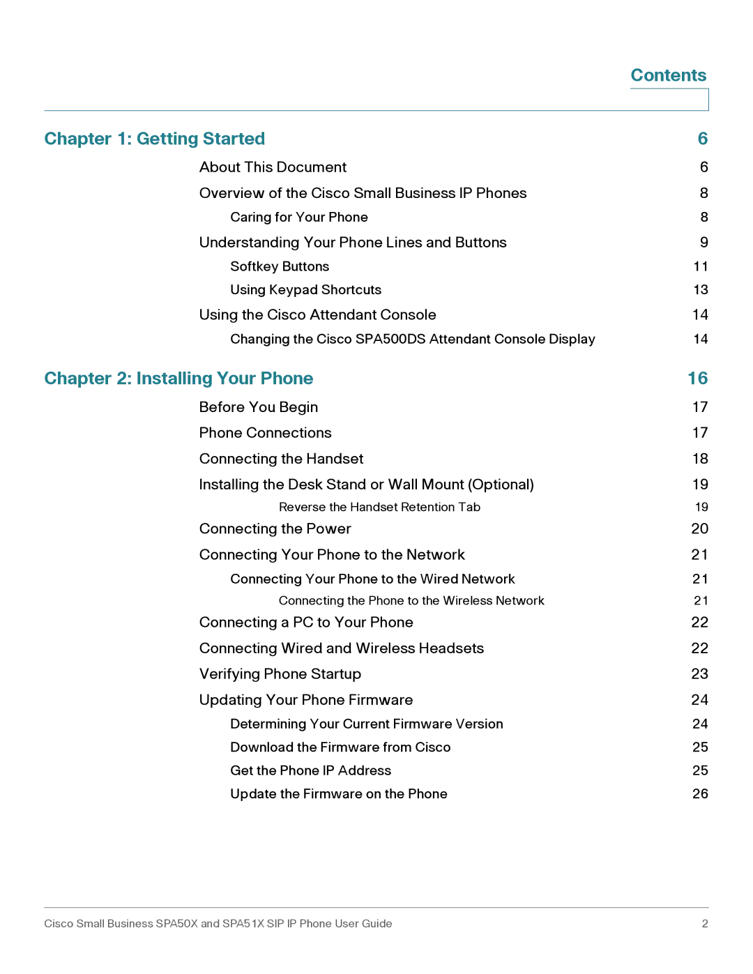 Cisco Systems SPA504G, SPA514G, SPA512G, SPA509G, SPA502G, SPA501G, SPA508G Contents Getting Started, Installing Your Phone 