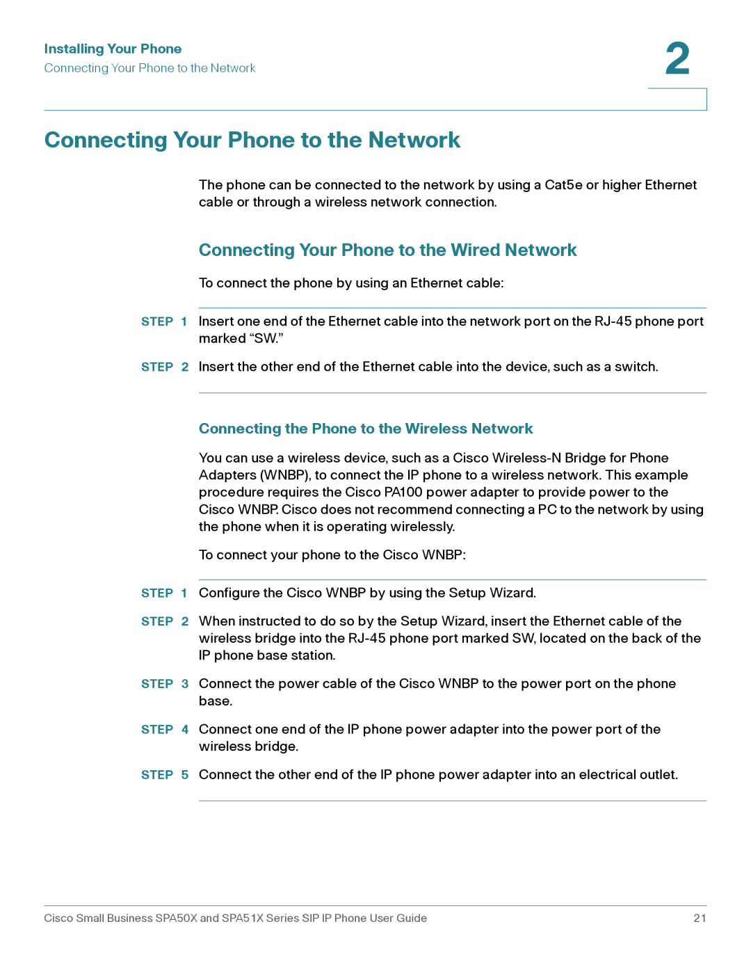 Cisco Systems SPA514G, SPA512G, SPA504G Connecting Your Phone to the Network, Connecting Your Phone to the Wired Network 