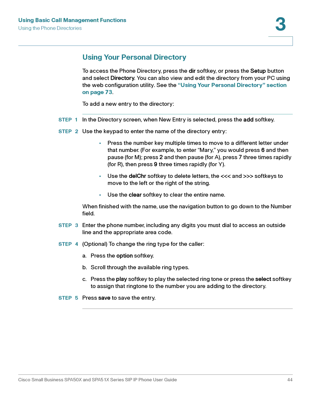 Cisco Systems SPA504G, SPA514G, SPA512G, SPA509G, SPA502G, SPA501G, SPA508G manual Using Your Personal Directory 