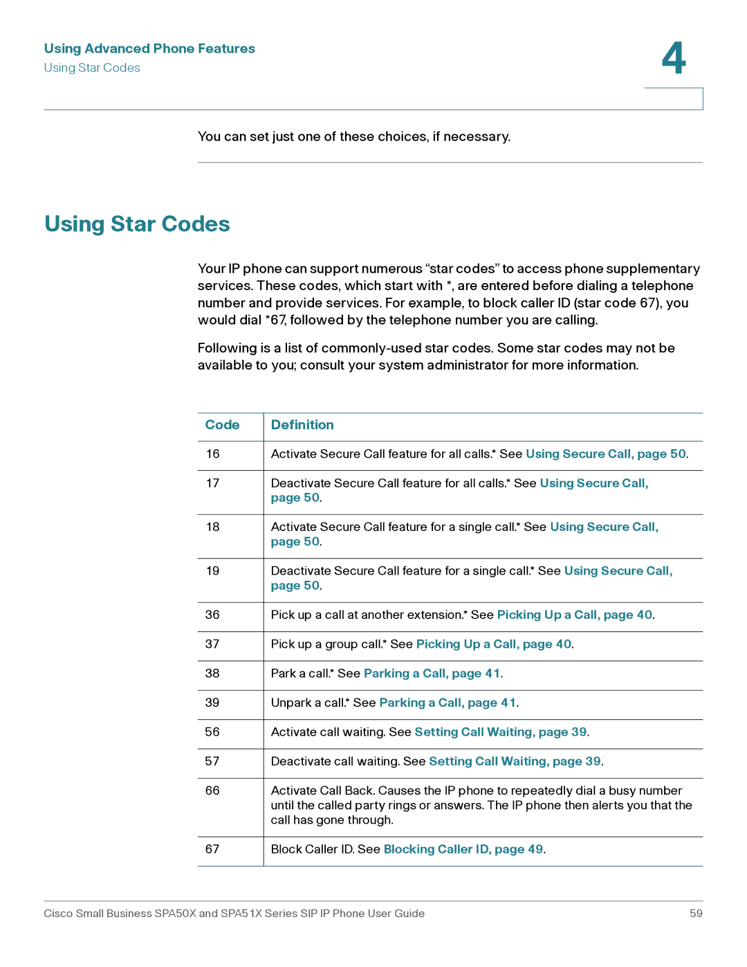 Cisco Systems SPA509G, SPA514G, SPA512G, SPA504G, SPA502G, SPA501G, SPA508G manual Using Star Codes, Code Definition 