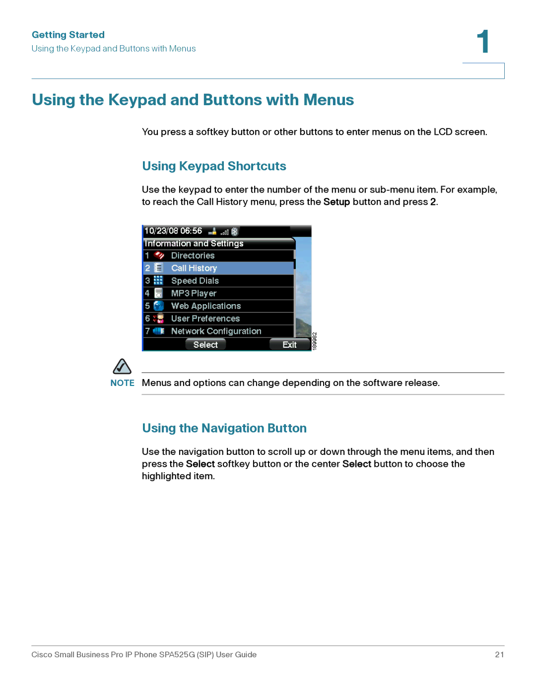 Cisco Systems SPA525G manual Using the Keypad and Buttons with Menus, Using Keypad Shortcuts, Using the Navigation Button 