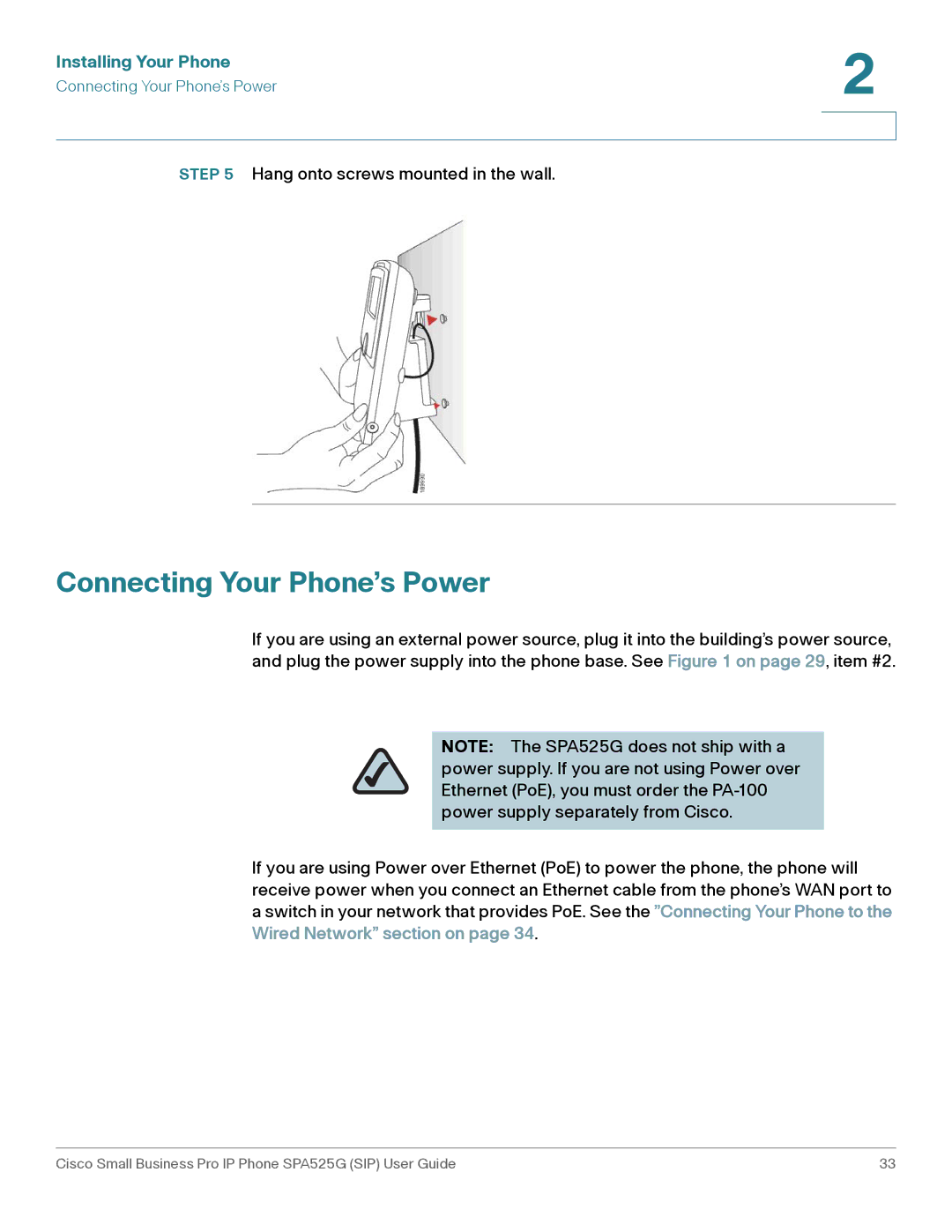 Cisco Systems SPA525G manual Connecting Your Phone’s Power 