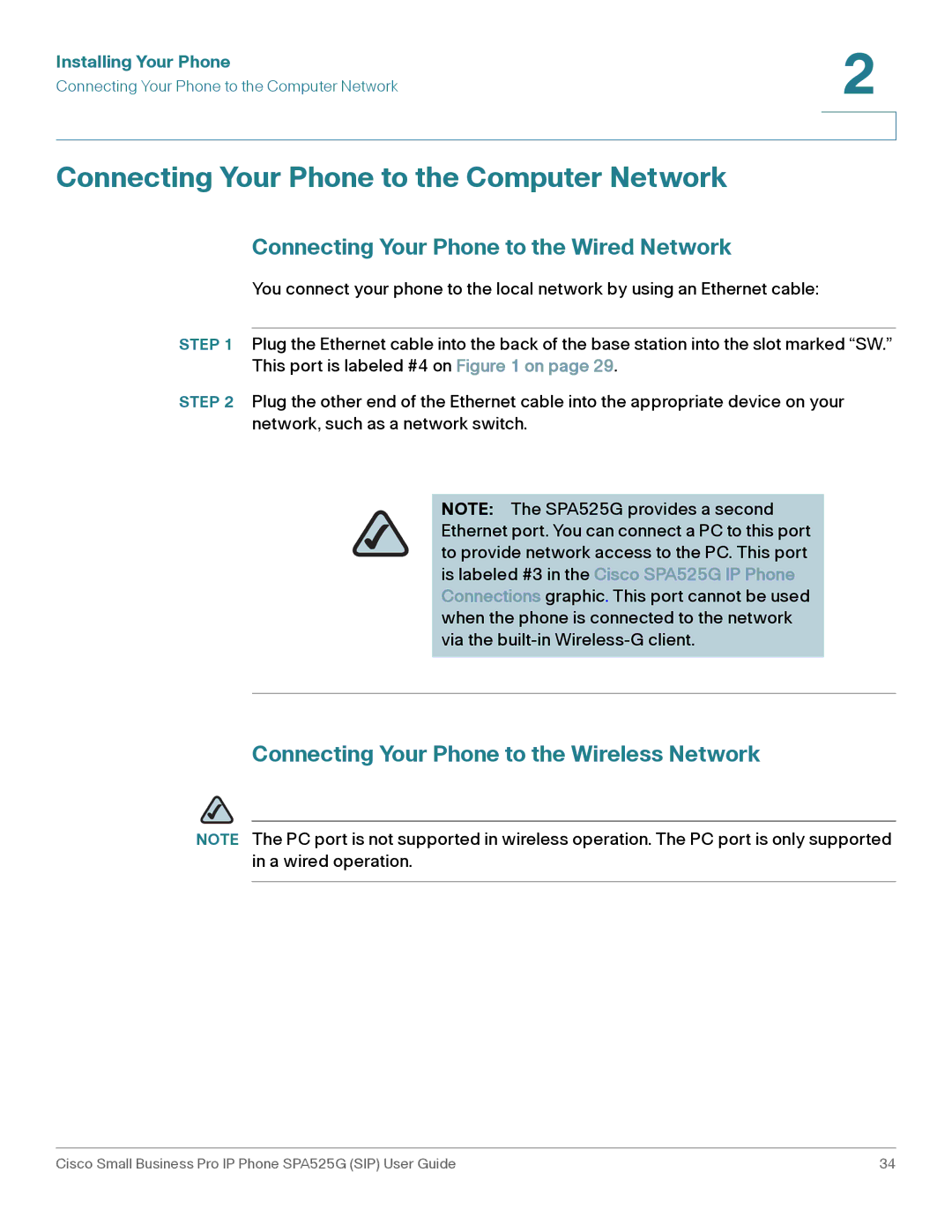 Cisco Systems SPA525G manual Connecting Your Phone to the Computer Network, Connecting Your Phone to the Wired Network 