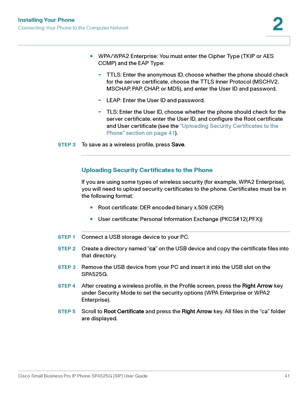 Cisco Systems SPA525G manual Uploading Security Certificates to the Phone 