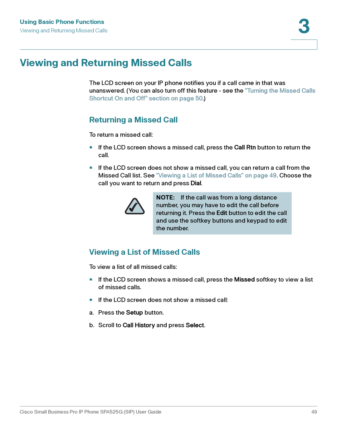 Cisco Systems SPA525G manual Viewing and Returning Missed Calls, Returning a Missed Call, Viewing a List of Missed Calls 