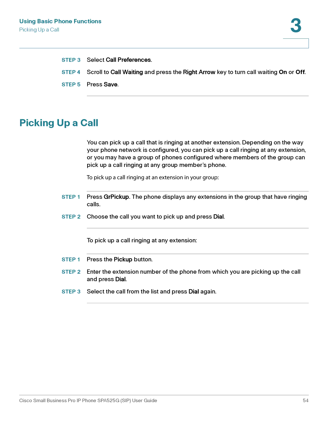 Cisco Systems SPA525G manual Picking Up a Call, Select Call Preferences 