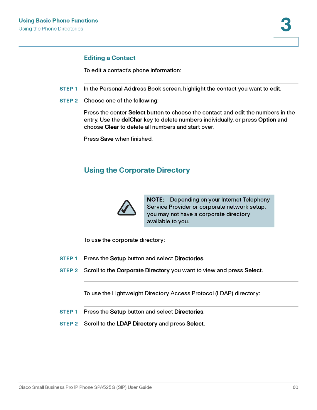 Cisco Systems SPA525G manual Using the Corporate Directory, Editing a Contact 