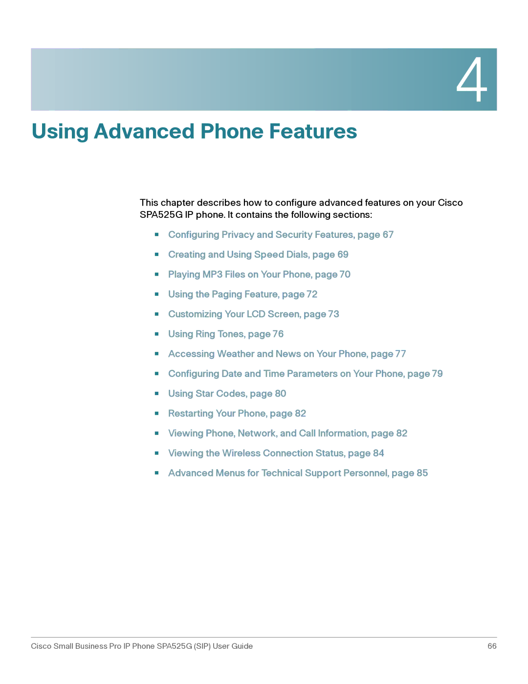 Cisco Systems SPA525G manual Using Advanced Phone Features 