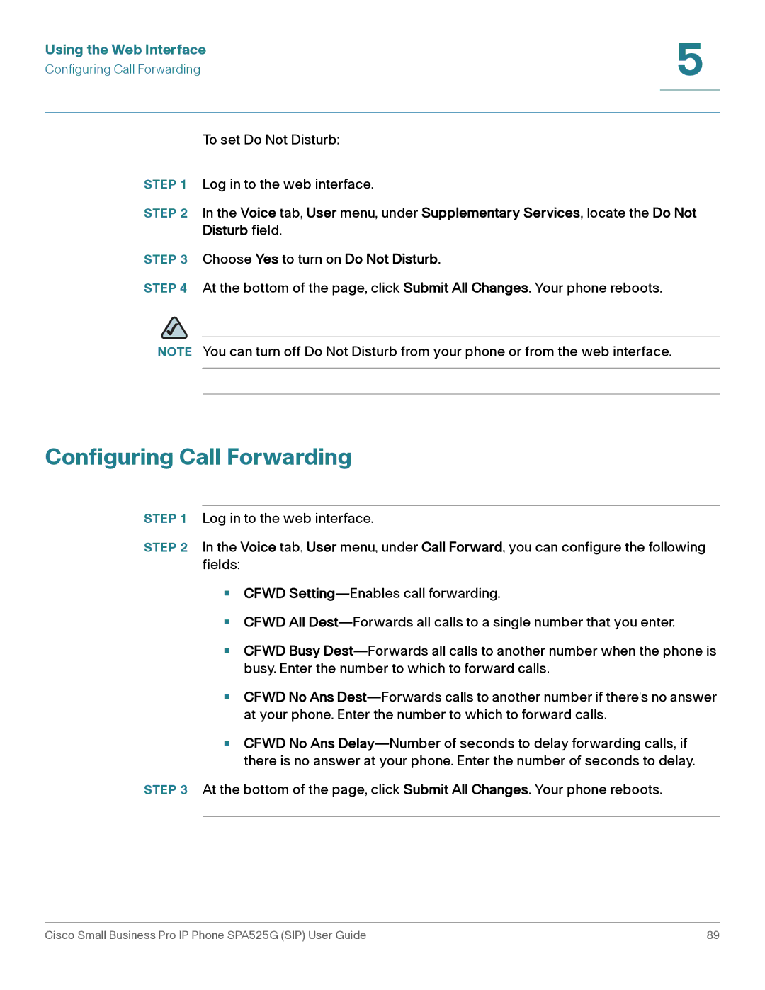 Cisco Systems SPA525G manual Configuring Call Forwarding 