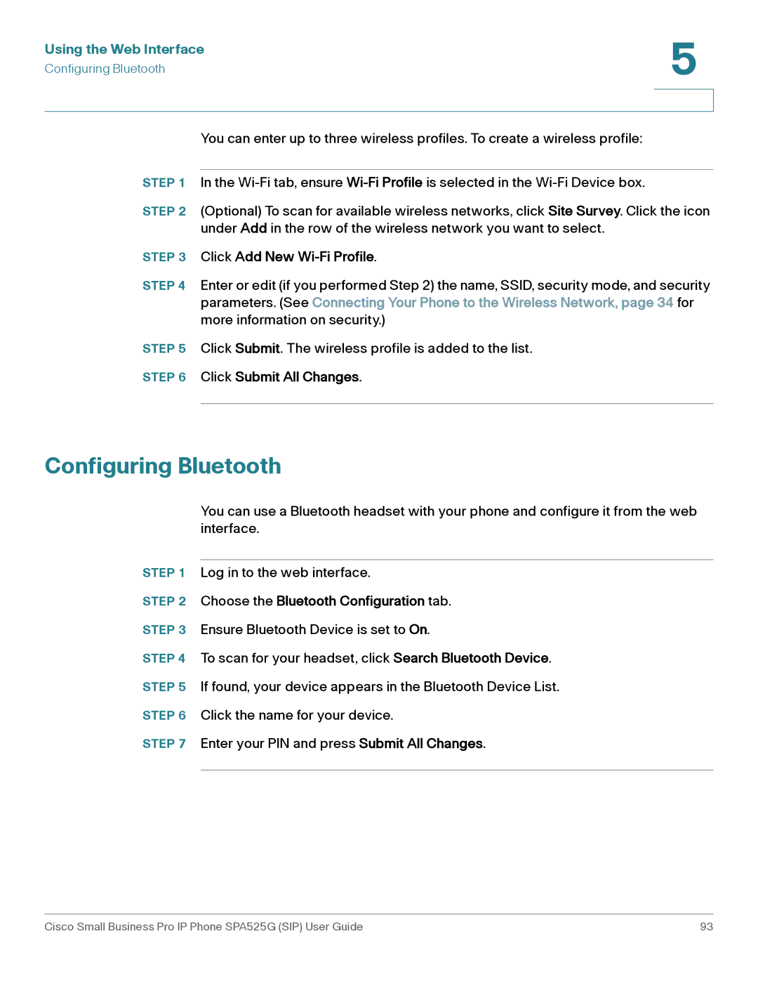 Cisco Systems SPA525G manual Configuring Bluetooth, Click Add New Wi-Fi Profile, Choose the Bluetooth Configuration tab 