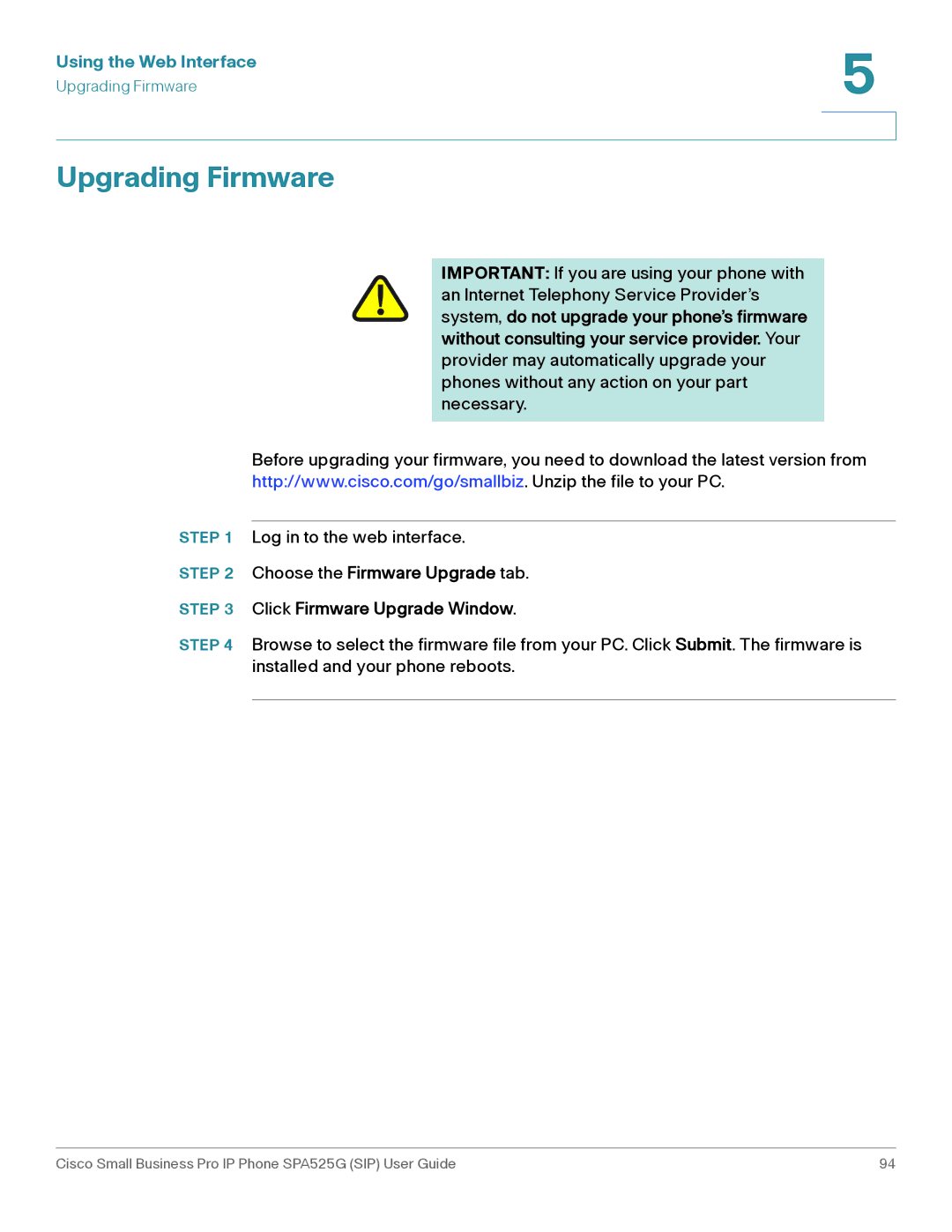 Cisco Systems SPA525G manual Upgrading Firmware 