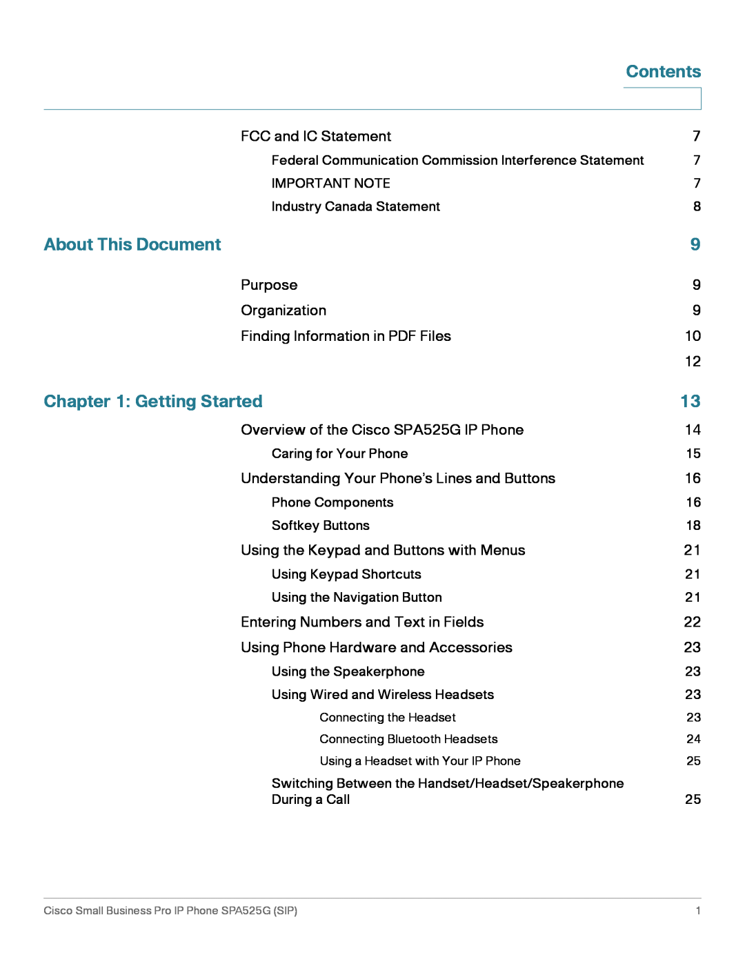 Cisco Systems SPA525G manual Contents, About This Document, Getting Started 