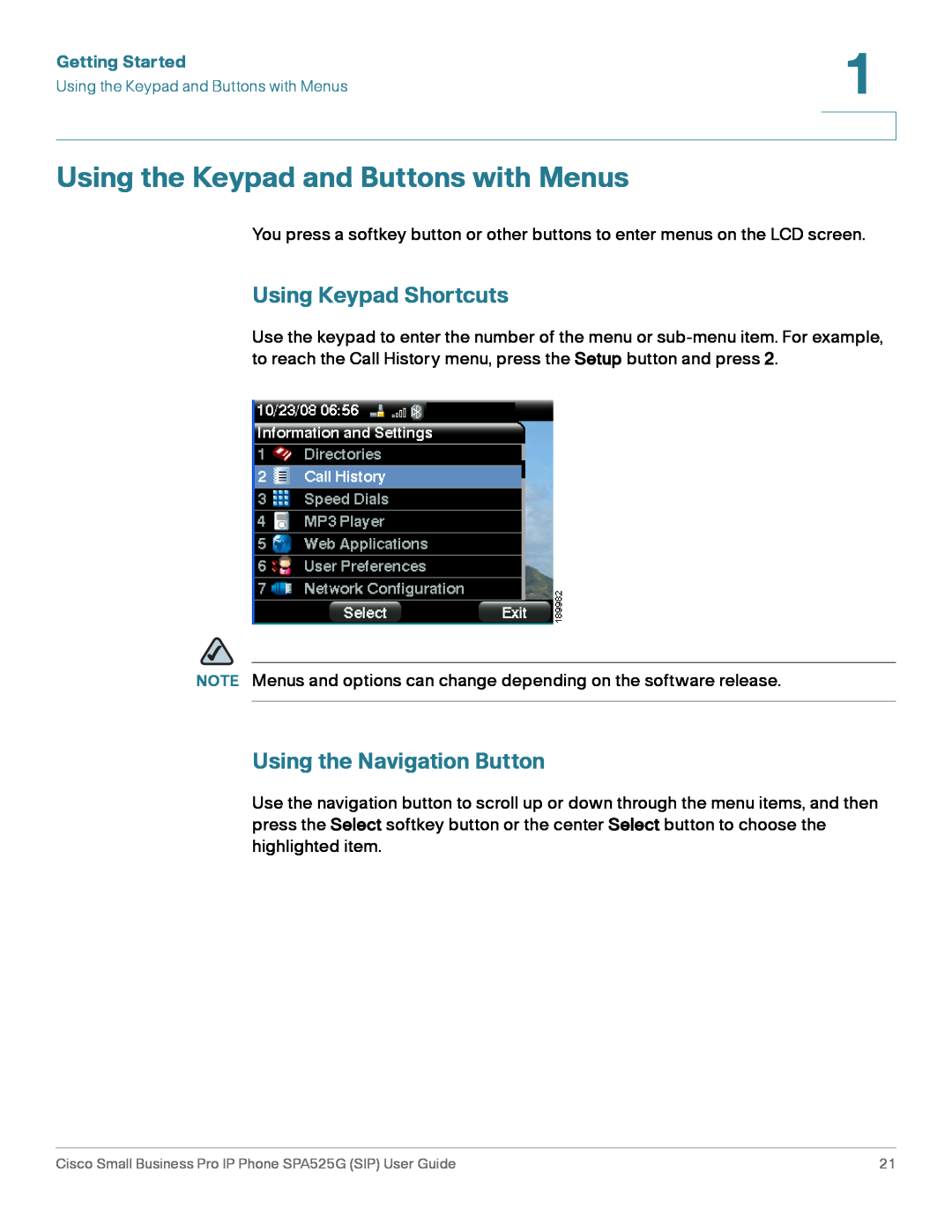 Cisco Systems SPA525G manual Using the Keypad and Buttons with Menus, Using Keypad Shortcuts, Using the Navigation Button 