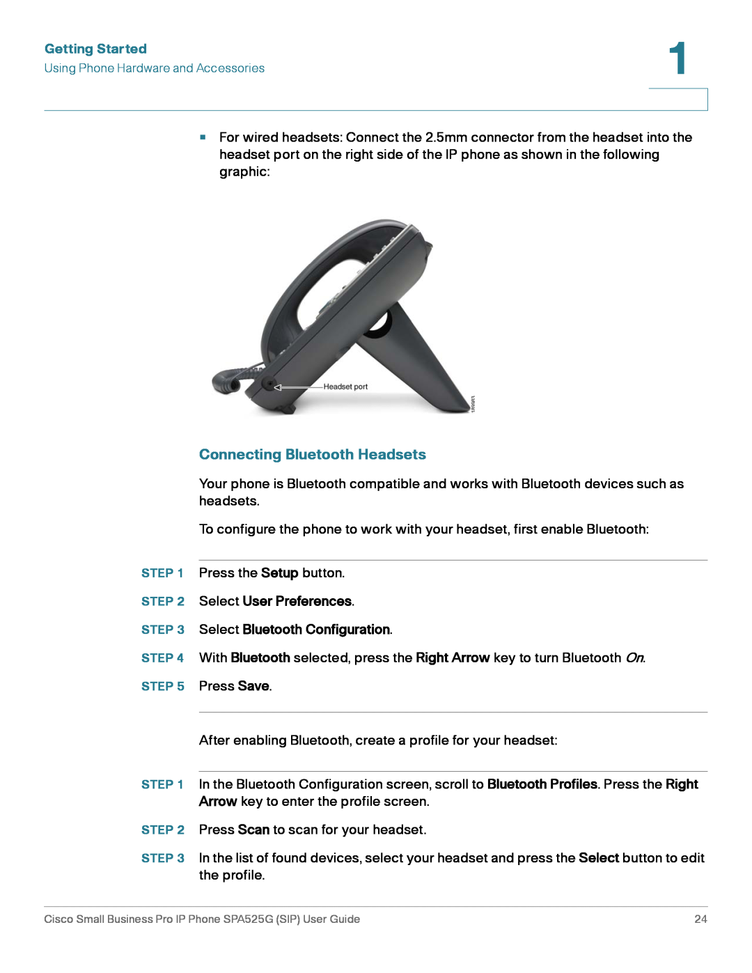 Cisco Systems SPA525G manual Connecting Bluetooth Headsets, Getting Started 
