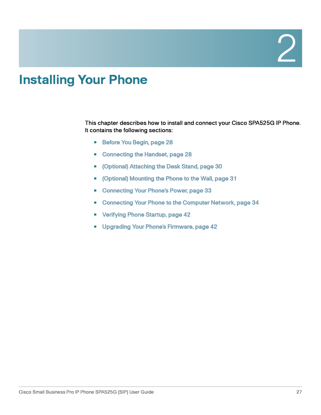 Cisco Systems SPA525G manual Installing Your Phone 