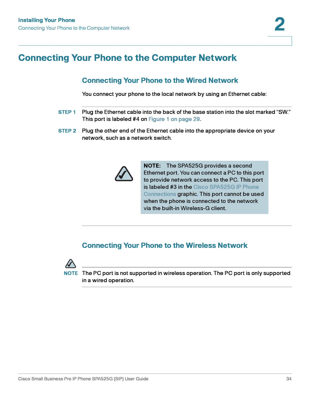 Cisco Systems SPA525G manual Connecting Your Phone to the Computer Network, Connecting Your Phone to the Wired Network 