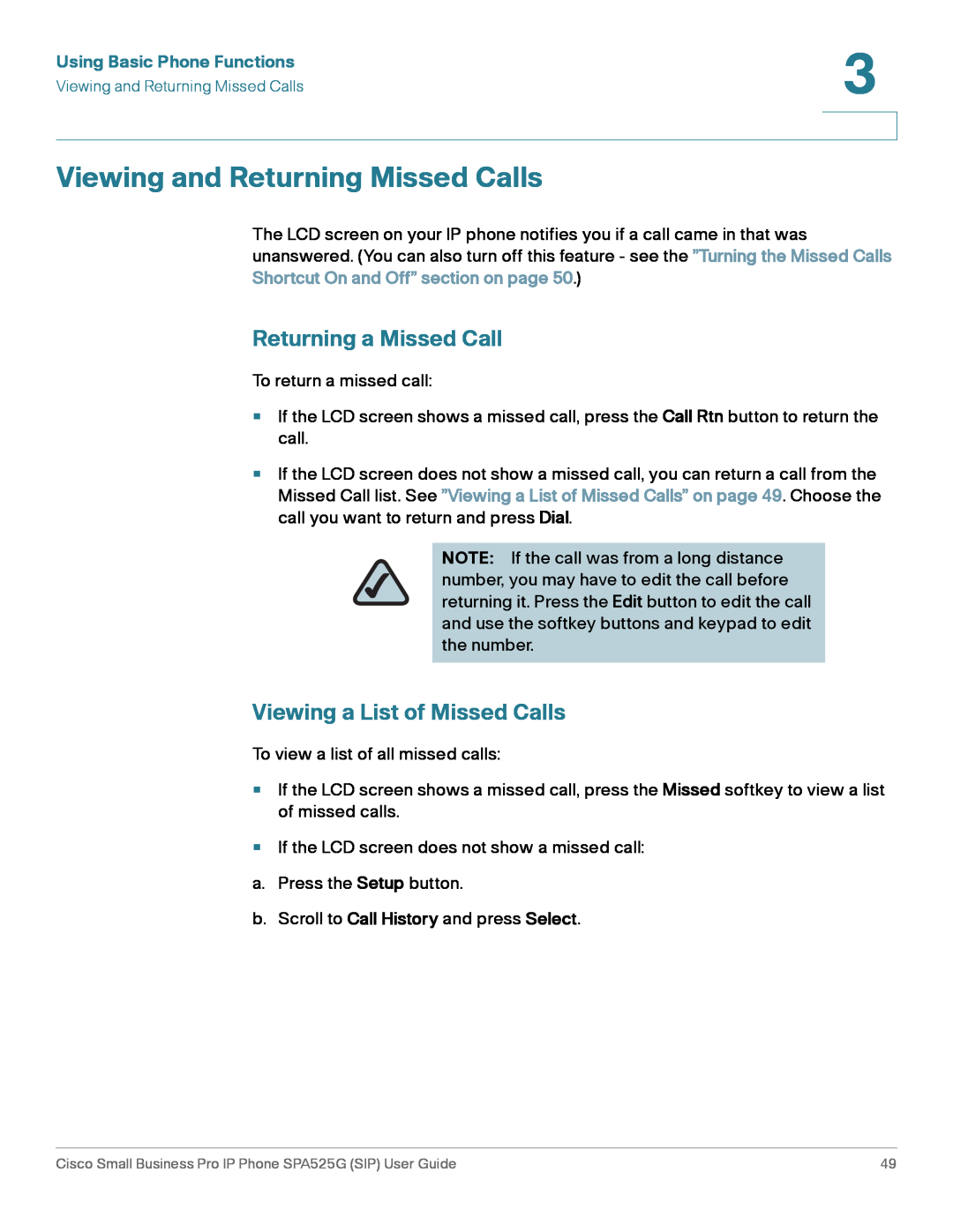 Cisco Systems SPA525G manual Viewing and Returning Missed Calls, Returning a Missed Call, Viewing a List of Missed Calls 