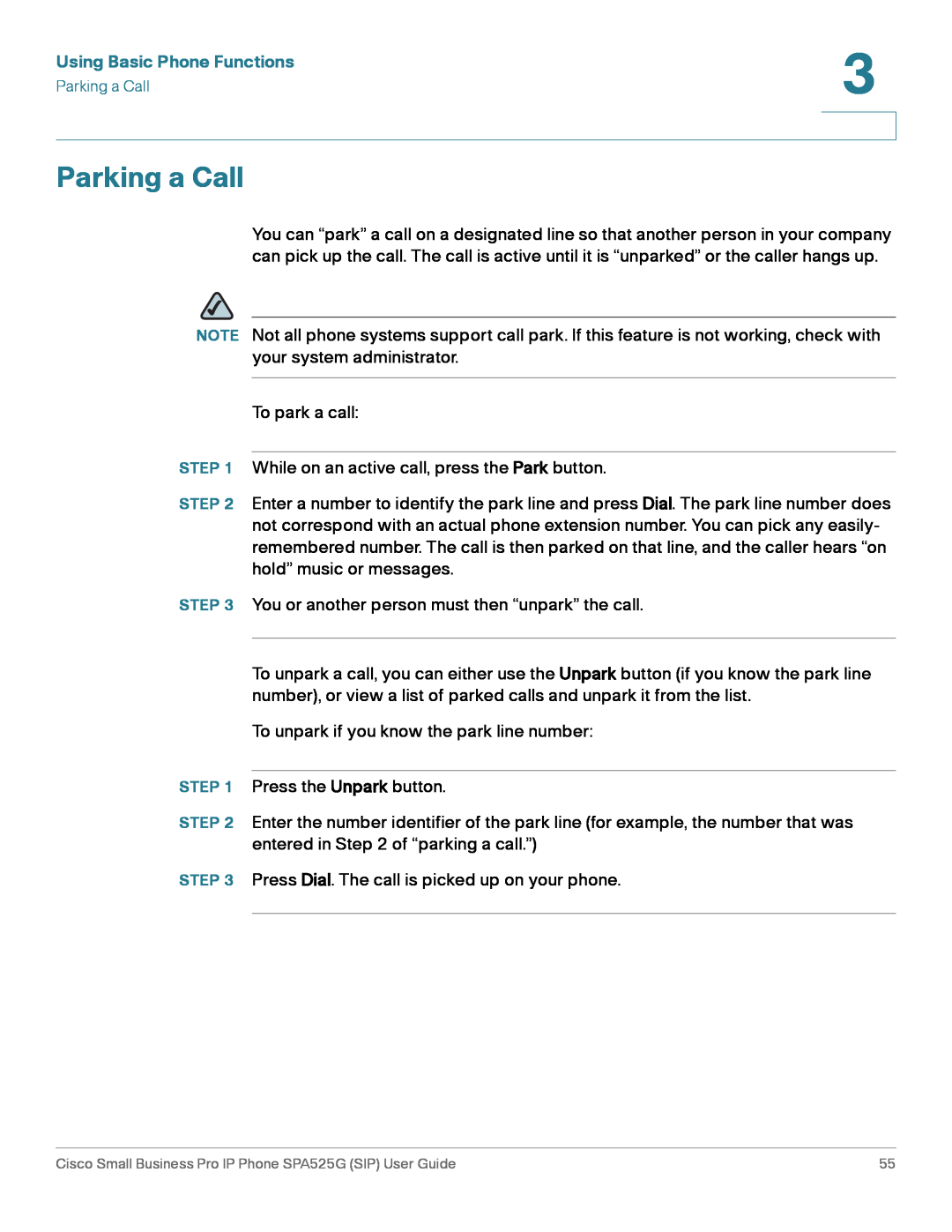 Cisco Systems SPA525G manual Parking a Call, Using Basic Phone Functions 