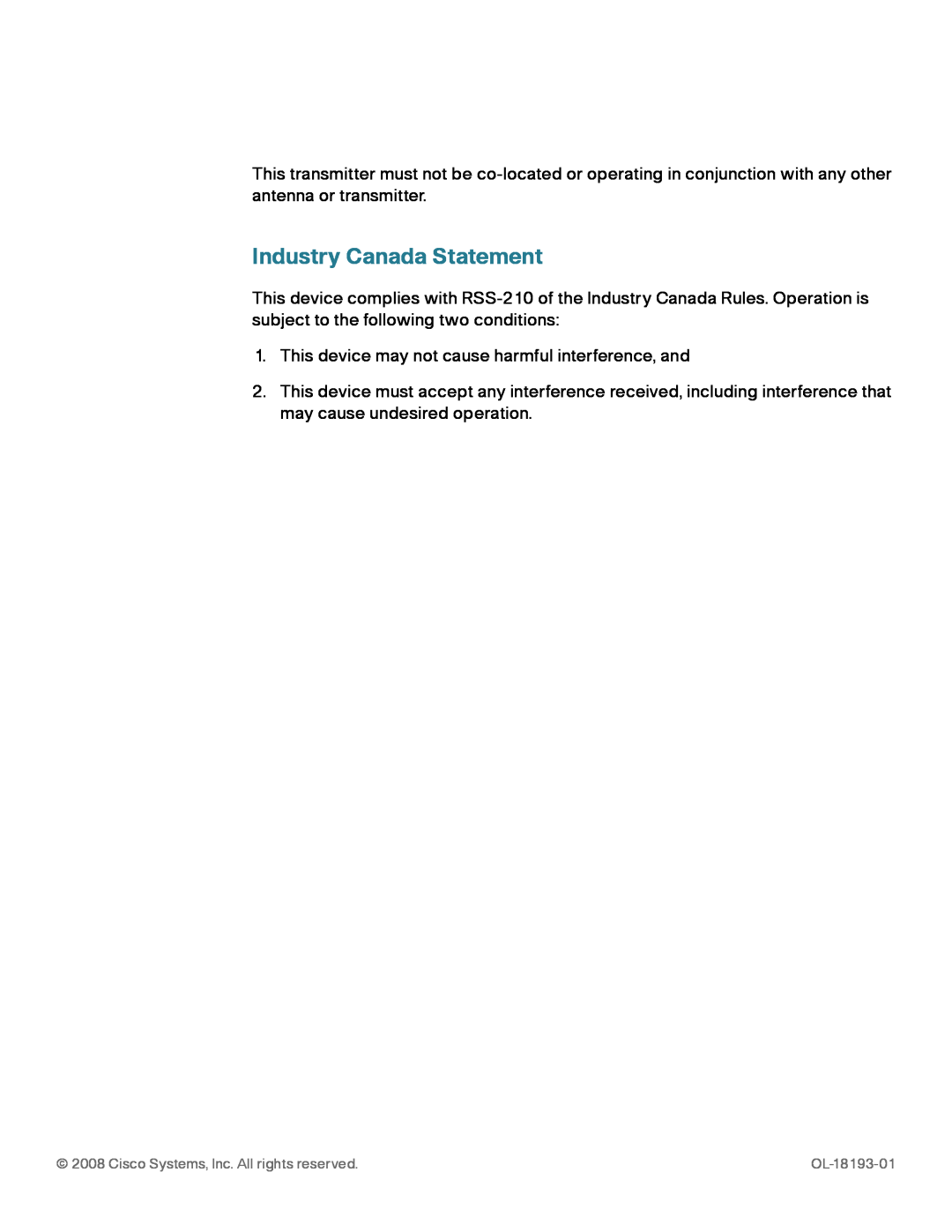 Cisco Systems SPA525G manual Industry Canada Statement 