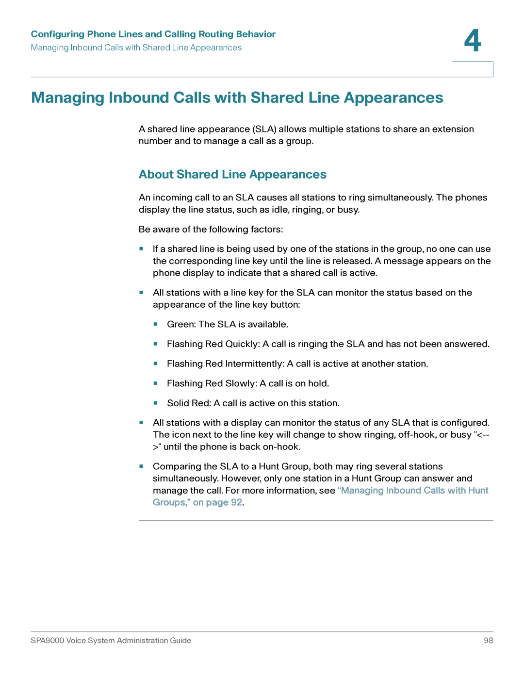 Cisco Systems SPA9000 manual Managing Inbound Calls with Shared Line Appearances, About Shared Line Appearances 