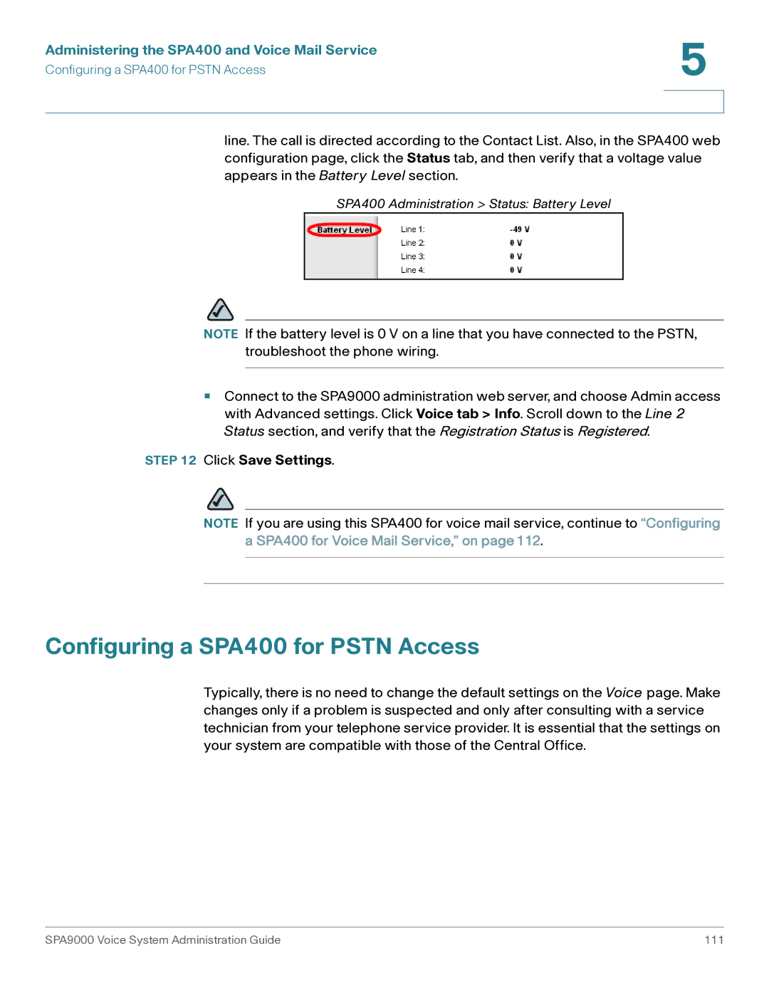 Cisco Systems SPA9000 manual Configuring a SPA400 for Pstn Access, Click Save Settings 