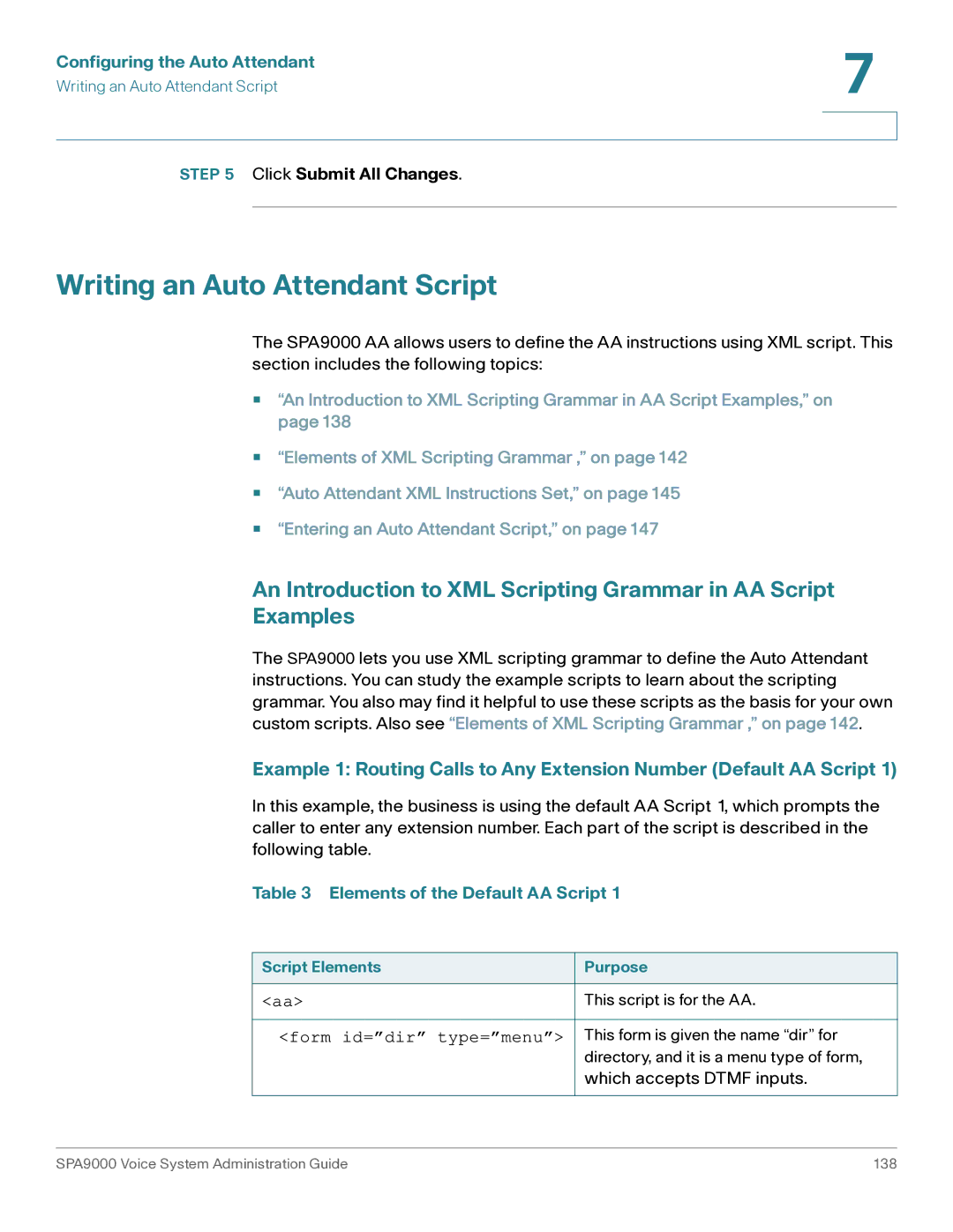 Cisco Systems SPA9000 manual Writing an Auto Attendant Script, Elements of the Default AA Script 